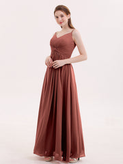 Empire Robe Demoiselle d'honneur avec Spaghetti Bretelle terracotta