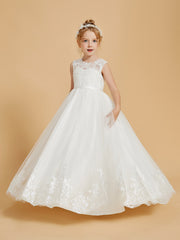 Robe de Fille en Tulle et Dentelle Brodée Longueur au Sol