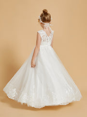 Robe de Fille en Tulle et Dentelle Brodée Longueur au Sol