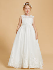 Robe de Fille en Tulle et Dentelle Brodée Longueur au Sol
