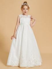 Robe de Fille en Tulle et Dentelle Brodée Longueur au Sol