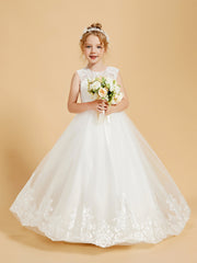 Robe de Fille en Tulle et Dentelle Brodée Longueur au Sol