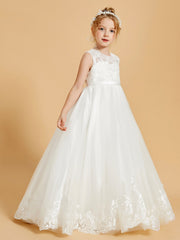 Robe de Fille en Tulle et Dentelle Brodée Longueur au Sol