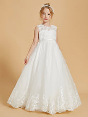 Robe de Fille en Tulle et Dentelle Brodée Longueur au Sol