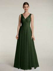 Illusion Col En V Tulle Robes Longues Olive Verte