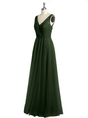 Illusion Col En V Tulle Robes Longues Olive Verte
