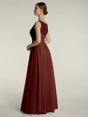 Illusion Col En V Tulle Robes Longues terracotta