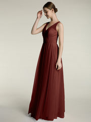Illusion Col En V Tulle Robes Longues terracotta