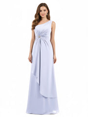 Une Epaule Mousseline Robe avec Jupe Cascade Lavande