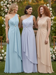 Une Epaule Mousseline Robe avec Jupe Cascade Lavande