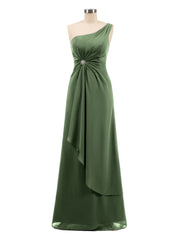 Une Epaule Mousseline Robe avec Jupe Cascade Olive Verte Grande Taille