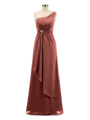 Une Epaule Mousseline Robe avec Jupe Cascade terracotta Grande Taille