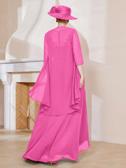 Robe en Mousseline à Col Illusion avec Veste Azalée Grande Taille