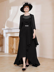 Robe en Mousseline à Col Illusion avec Veste Noir Grande Taille