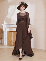 Robe en Mousseline à Col Illusion avec Veste Chocolat Grande Taille