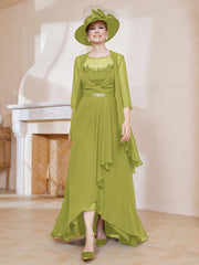 Robe en Mousseline à Col Illusion avec Veste Trèfle Grande Taille