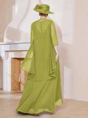 Robe en Mousseline à Col Illusion avec Veste Trèfle
