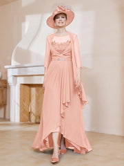 Robe en Mousseline à Col Illusion avec Veste Corail