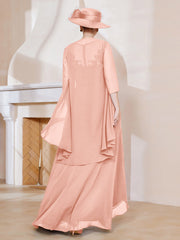 Robe en Mousseline à Col Illusion avec Veste Corail Grande Taille