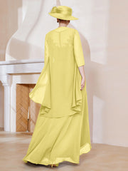 Robe en Mousseline à Col Illusion avec Veste Jonquille Grande Taille