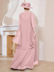 Robe en Mousseline à Col Illusion avec Veste Rose Poudré Grande Taille