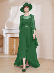 Robe en Mousseline à Col Illusion avec Veste Emeraude Grande Taille