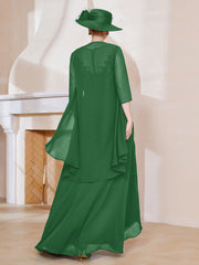 Robe en Mousseline à Col Illusion avec Veste Emeraude Grande Taille