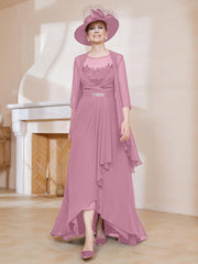 Robe en Mousseline à Col Illusion avec Veste Flamant Grande Taille