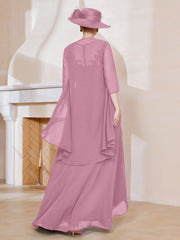 Robe en Mousseline à Col Illusion avec Veste Flamant Grande Taille