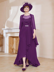 Robe en Mousseline à Col Illusion avec Veste Raisin Grande Taille