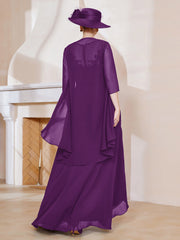 Robe en Mousseline à Col Illusion avec Veste Raisin Grande Taille