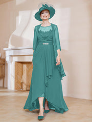 Robe en Mousseline à Col Illusion avec Veste Jade
