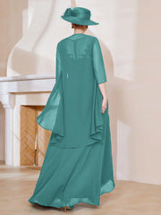 Robe en Mousseline à Col Illusion avec Veste Jade Grande Taille