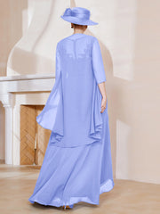 Robe en Mousseline à Col Illusion avec Veste Lavande