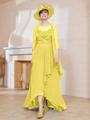Robe en Mousseline à Col Illusion avec Veste Citron