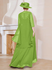 Robe en Mousseline à Col Illusion avec Veste Vert Citron