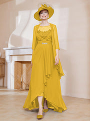 Robe en Mousseline à Col Illusion avec Veste Souci Grande Taille
