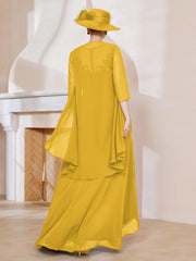 Robe en Mousseline à Col Illusion avec Veste Souci Grande Taille