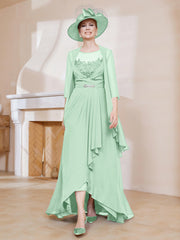 Robe en Mousseline à Col Illusion avec Veste Vert Menthe