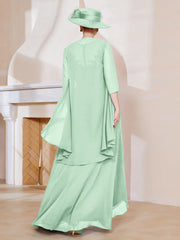 Robe en Mousseline à Col Illusion avec Veste Vert Menthe Grande Taille
