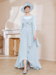 Robe en Mousseline à Col Illusion avec Veste Brume