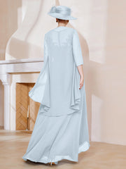 Robe en Mousseline à Col Illusion avec Veste Brume Grande Taille