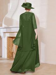 Robe en Mousseline à Col Illusion avec Veste Mousse