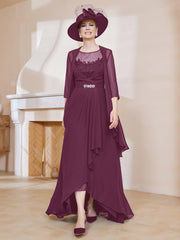 Robe en Mousseline à Col Illusion avec Veste Mûre Grande Taille