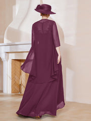 Robe en Mousseline à Col Illusion avec Veste Mûre Grande Taille
