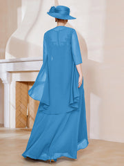 Robe en Mousseline à Col Illusion avec Veste Bleu Océan Grande Taille