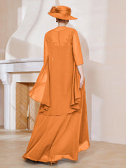 Robe en Mousseline à Col Illusion avec Veste Orange