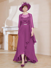 Robe en Mousseline à Col Illusion avec Veste Orchidee