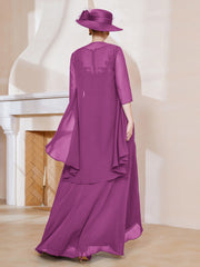 Robe en Mousseline à Col Illusion avec Veste Orchidee Grande Taille