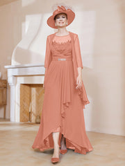 Robe en Mousseline à Col Illusion avec Veste Papaye